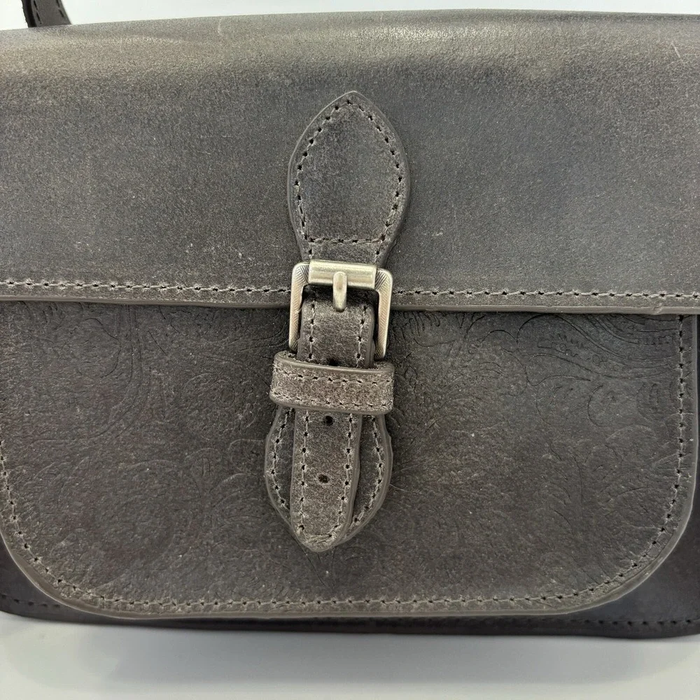 Most Wanted USA Tooled Leather Handcrafted Grey Crossbody Handbag Purse NWT‎